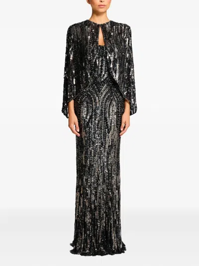 Jenny Packham Sequin-embellished Maxi Dress In Gray