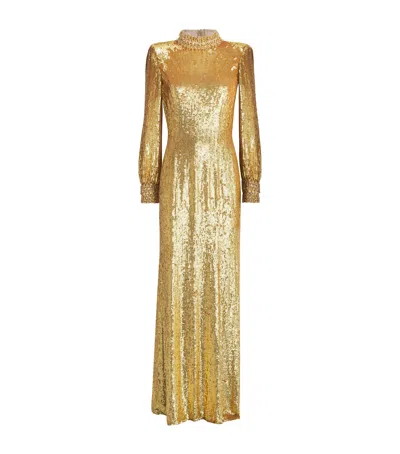 Jenny Packham Sequin Embellished Opium Gown In Gold