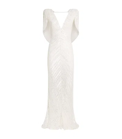 Jenny Packham Sequin Fiore Gown In White