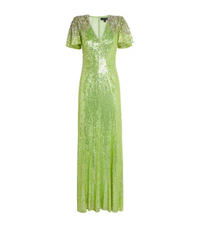 Jenny Packham Sequin V-neck Manon Gown In Green