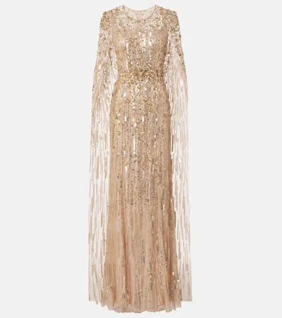 JENNY PACKHAM RUBY SEQUINED CAPED GOWN