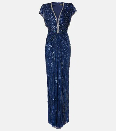 Jenny Packham Sequined Gown In Blue