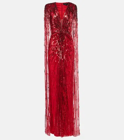 Jenny Packham Sequined Gown In Red