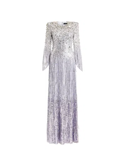 Jenny Packham Sequined Long-sleeve Dress In Metallic