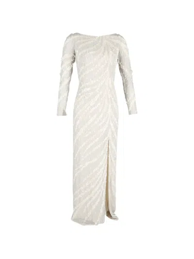 Pre-owned Jenny Packham Sequined Long-sleeve Gown In White