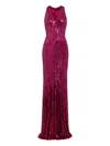 Jenny Packham Sequined V-neck Maxi Dress In Burgundy