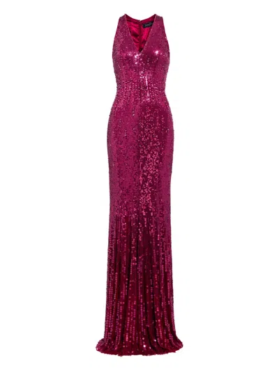 Jenny Packham Sequined V-neck Maxi Dress In Burgundy