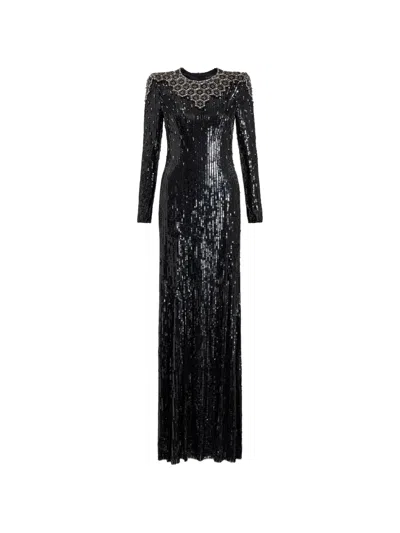 Jenny Packham Sequin-embellished Crystal-embroidery Dress In Black