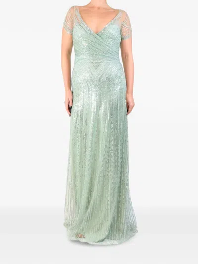 Pre-owned Jenny Packham Sequin-embellished Maxi Dress In Green
