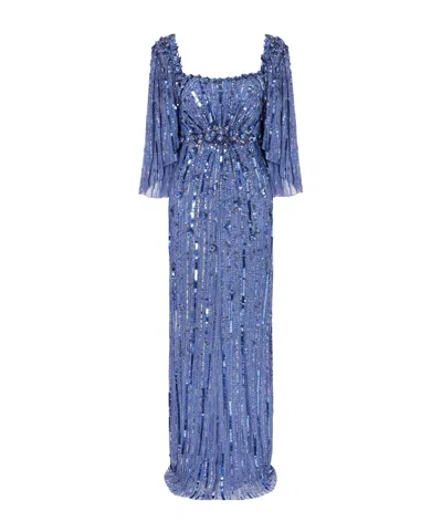 Jenny Packham Sequin-embellished Tulle Gown In Blue
