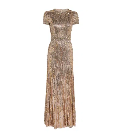 Jenny Packham Sequinned Celeste Maxi Dress In Gold