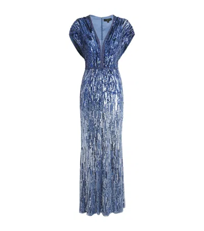 Jenny Packham Sequinned Dusk Gown In Blue