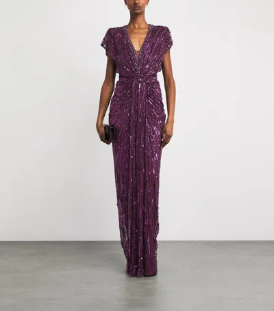 Jenny Packham Lacie Twisted Embellished Tulle Gown In Purple