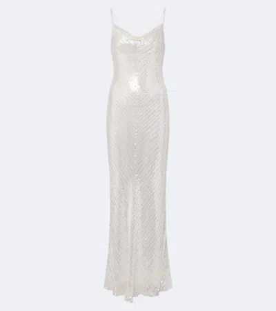 Jenny Packham Shangrila La Sequined Silk Gown In White