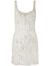 Jenny Packham Shimmer Fringe Crystal Sequined Mini Dress In Nude
