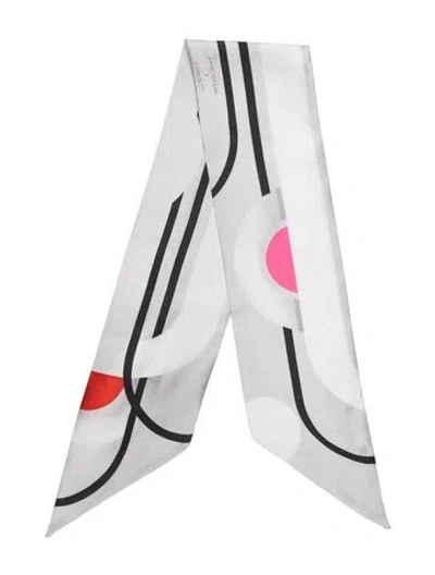 Pre-owned Jenny Packham Silk Graphic Print Scarf In Grey