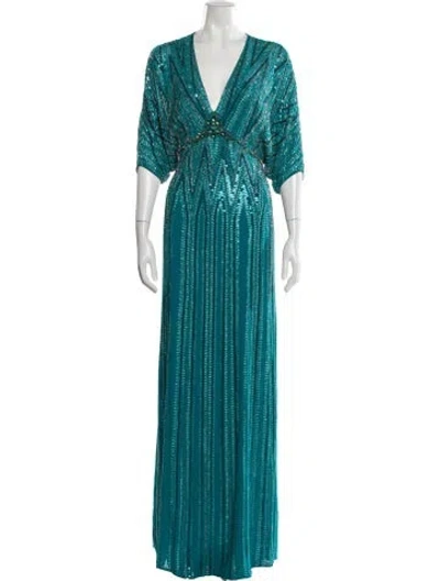 Pre-owned Jenny Packham Silk Long Dress In Blue