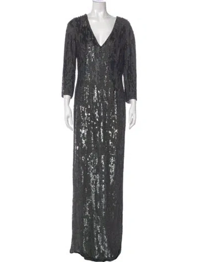 Pre-owned Jenny Packham Silk Long Dress In Gray