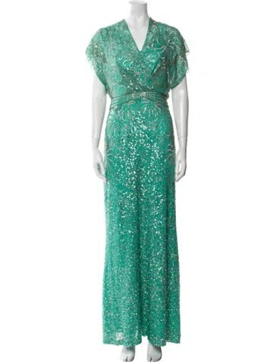 Pre-owned Jenny Packham Silk Long Dress In Green