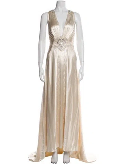 Pre-owned Jenny Packham Silk Long Dress In Neutral