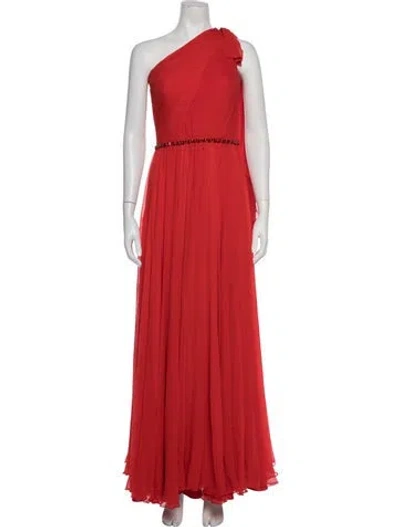 Pre-owned Jenny Packham Silk Long Dress In Red