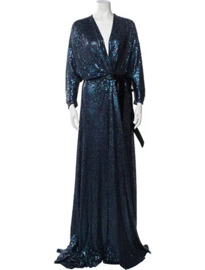 Pre-owned Jenny Packham Silk Long Dress W/ Tags In Blue
