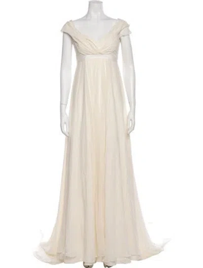 Pre-owned Jenny Packham Silk Long Dress W/ Tags In Neutral