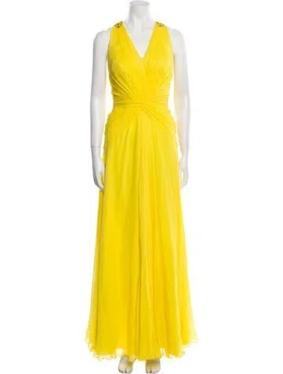 Pre-owned Jenny Packham Silk Long Dress In Yellow