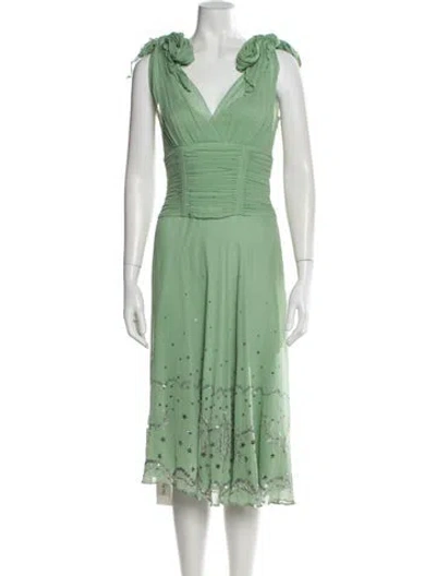 Pre-owned Jenny Packham Silk Midi Length Dress In Green