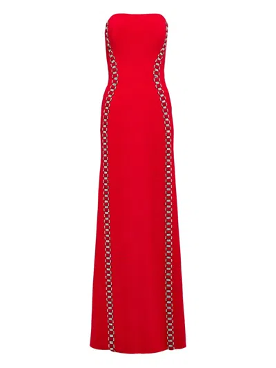 Jenny Packham Silver Rhinestone-embellished Dress In Red