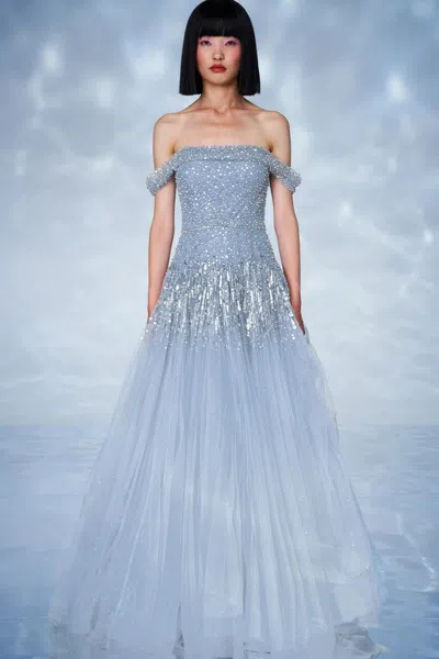 Jenny Packham Sirena Sequin-embellished Gown In Blue