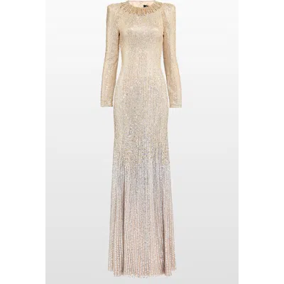Jenny Packham Sisi Sequin-embellished Puff-sleeve Gown In Gold