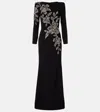 Jenny Packham Slipper Orchid Floral-embellished Maxi Dress In Black