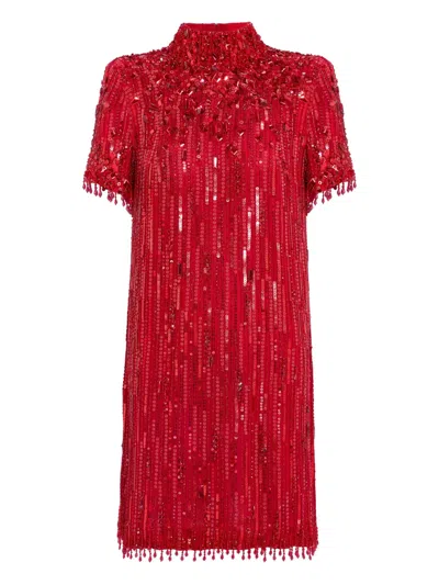 Jenny Packham Snapdragon Sequin-embellished Mini Dress In Red