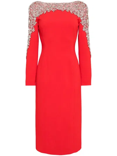 Jenny Packham Solstice Crystal-embellishment Midi Dress In Red