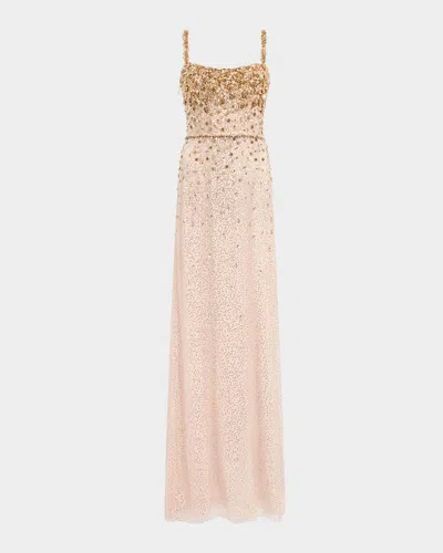 Jenny Packham Solstice Degrade Embellished Sleeveless Column Gown In Gold