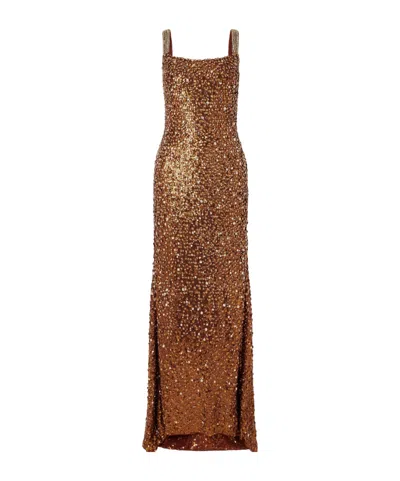 Jenny Packham Sonnet Sequined Tulle Gown In Metallic