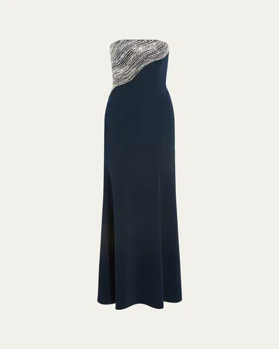 Jenny Packham Soyala Wave Beaded Strapless Gown In Black
