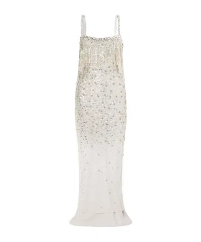 Jenny Packham Iris Embellished Cape-effect Georgette Gown In Silver