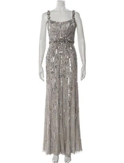 Pre-owned Jenny Packham Square Neckline Long Dress In Gray