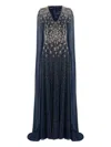 Jenny Packham Moonlight Star-embellished Cape-design Maxi Dress In Blue