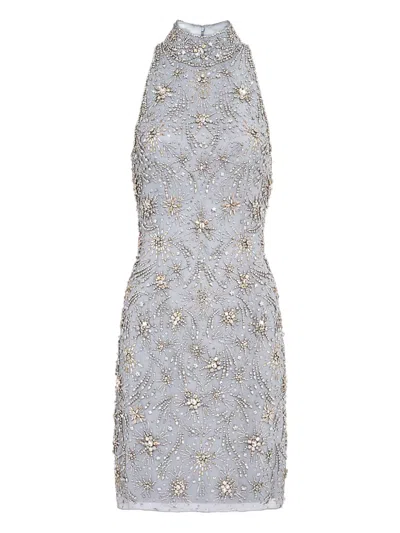 Jenny Packham Starry Night Embellished Chiffon Mini Dress In Blue