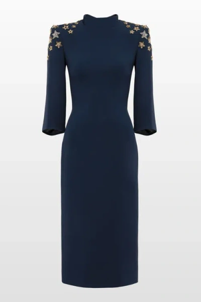 Jenny Packham Stella Star-embellished Mock-neck Midi Dress In Blue