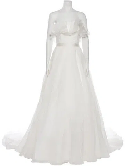 Pre-owned Jenny Packham Strapless Long Dress In White