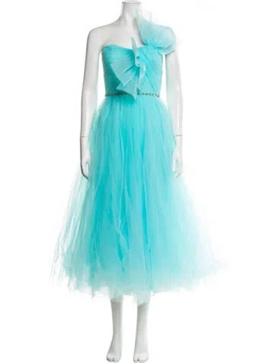 Pre-owned Jenny Packham Strapless Midi Length Dress W/ Tags In Blue