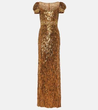 Jenny Packham Sungem Sequined Gown In Gold