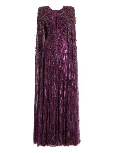 Jenny Packham Sweet Silva Beaded Cape Maxi Dress In Brown