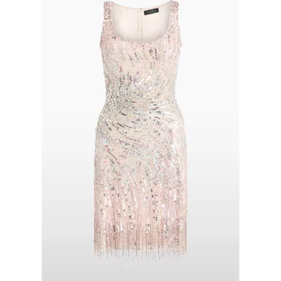 Jenny Packham Swirly Sequin-embelished Mini Dress In Neutral
