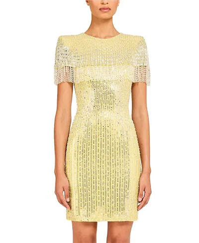 Jenny Packham Swish Beaded-embellished Fringed Mini Dress In Yellow