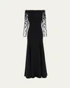 Jenny Packham Sylvia Beaded Long-sleeve Crepe Gown In Black